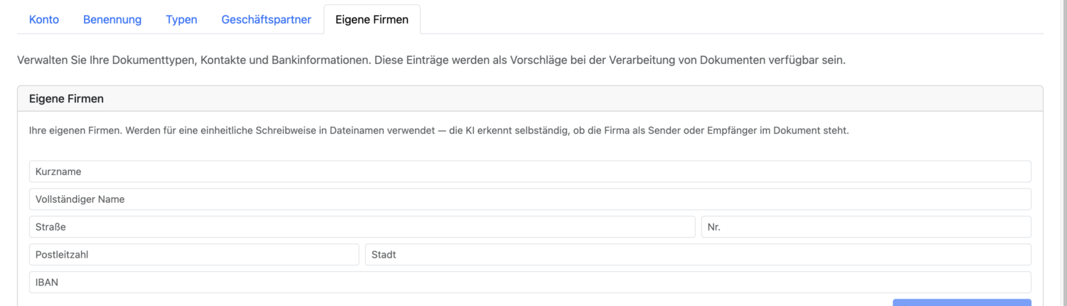 Filery -KI Renamer #6 - Einstellungen Eigene Firmen
